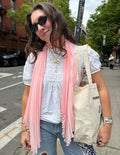 Blush pink pleated flowy long silk chiffon scarf 