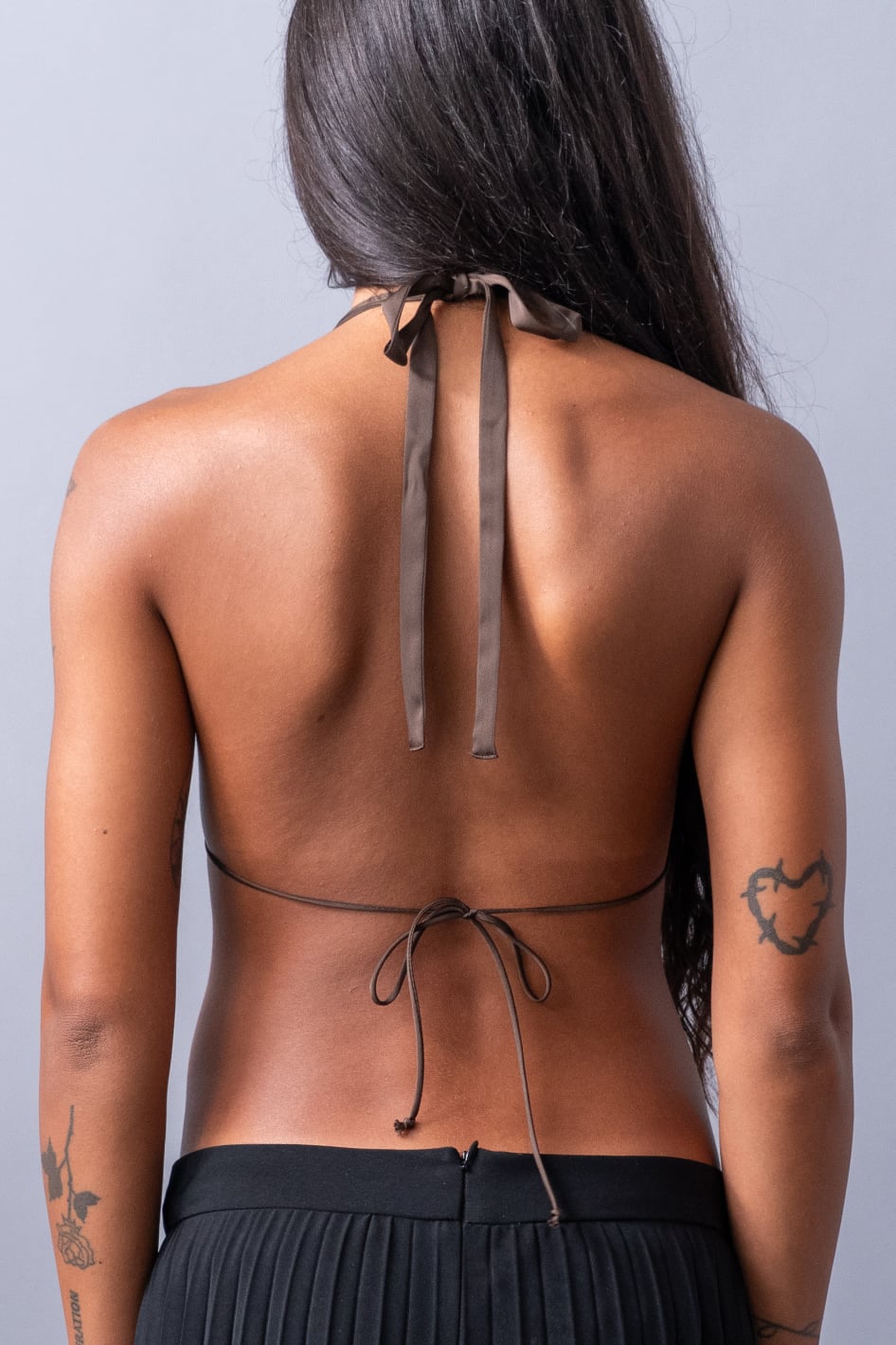 Back view of ties from pleated bralette